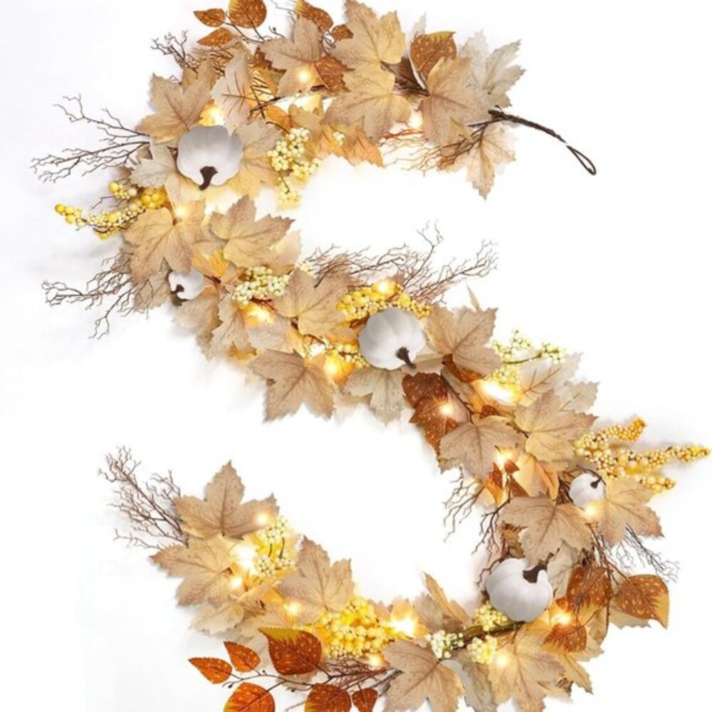 Fall‎ Garland with Lights 6Ft Maple Leafed Garland Fall Decorations for Home